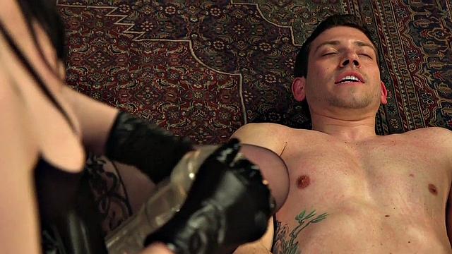 Leather femdom tickles and gapes