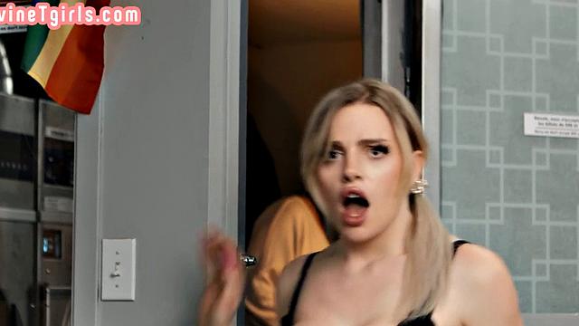 Tgirl public laundromat fun with hunk