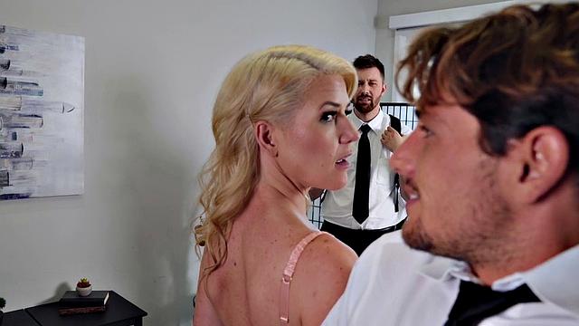 Blonde with tattoos goes wild in kitchen sex with cowgirl & doggystyle