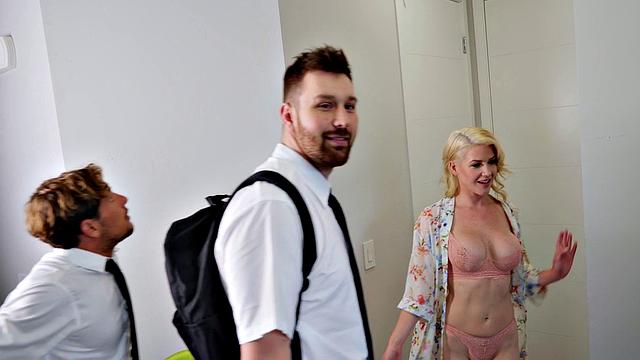 Blonde with tattoos goes wild in kitchen sex with cowgirl & doggystyle