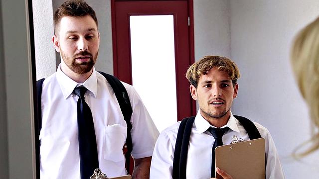 Blonde with tattoos goes wild in kitchen sex with cowgirl & doggystyle