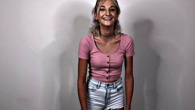 Skinny slut rides hubbie in front wife before doggy sex