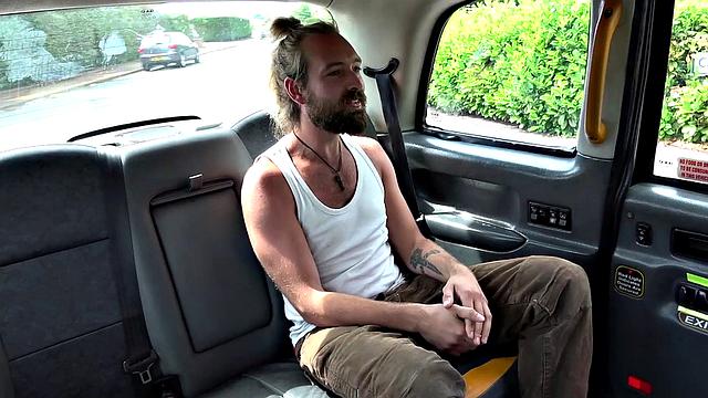 Blonde with pigtails & big tits gets a hard fuck in a taxi, then takes it from behind