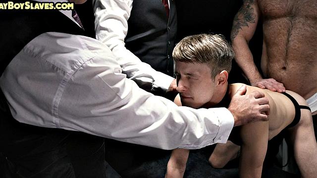 Submissive twink fucked by muscled DILF in voyeur scene