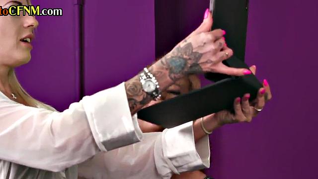 CFNM girls love sucking stiff cock while jerking it