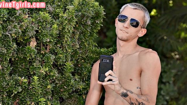 TS bikini babe deepthroating pool person