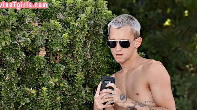 TS bikini babe deepthroating pool person