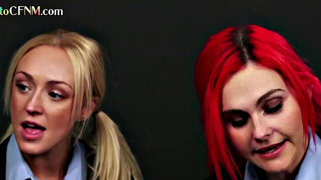 Uniform schoolbabes tugging classmates