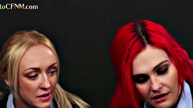 Uniform schoolbabes tugging classmates