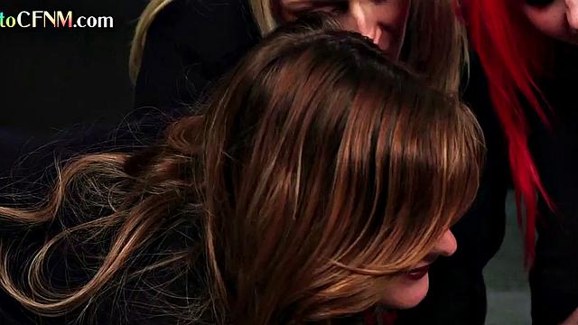 Uniform schoolbabes tugging classmates