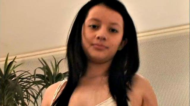 Teen Diana rubbing pussy on the couch