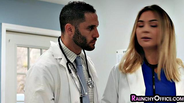 Nurse spreading pussy at boss's office