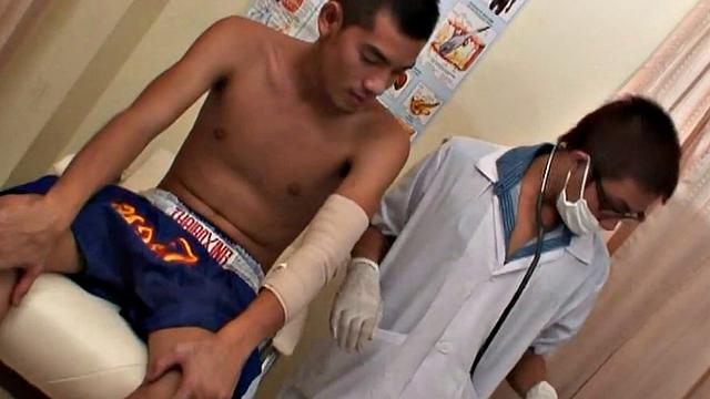 Asian twink enjoys bareback anal with doctor after check