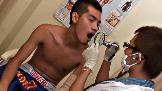 Asian twink enjoys bareback anal with doctor after check