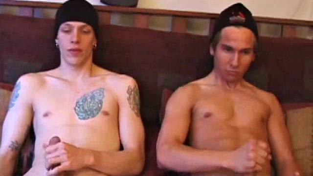 Shane and Brock start watching a porn video, while getting themselves ready for the task at hand. Hands find their way into their pants. Cock in hand, Brock strokes and soon both he and Shane are stripping naked.