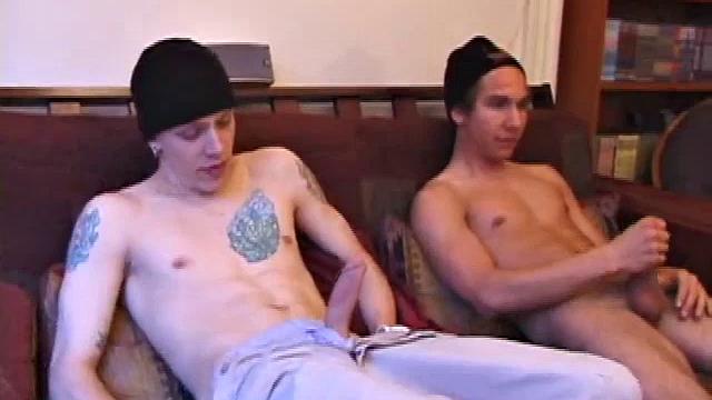 Shane and Brock start watching a porn video, while getting themselves ready for the task at hand. Hands find their way into their pants. Cock in hand, Brock strokes and soon both he and Shane are stripping naked.