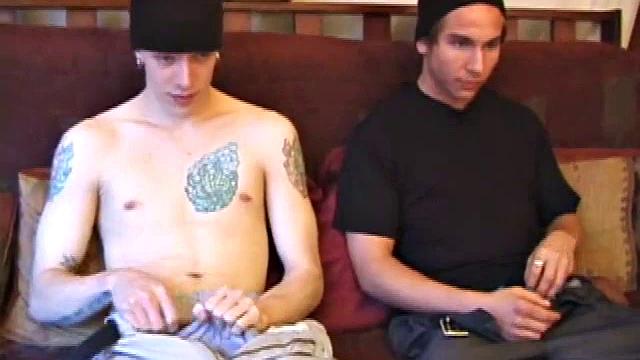 Shane and Brock start watching a porn video, while getting themselves ready for the task at hand. Hands find their way into their pants. Cock in hand, Brock strokes and soon both he and Shane are stripping naked.