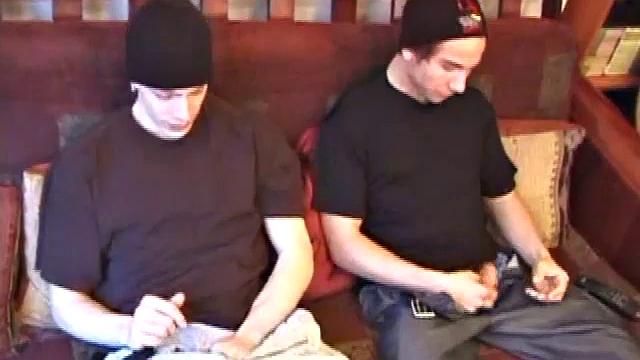 Shane and Brock start watching a porn video, while getting themselves ready for the task at hand. Hands find their way into their pants. Cock in hand, Brock strokes and soon both he and Shane are stripping naked.