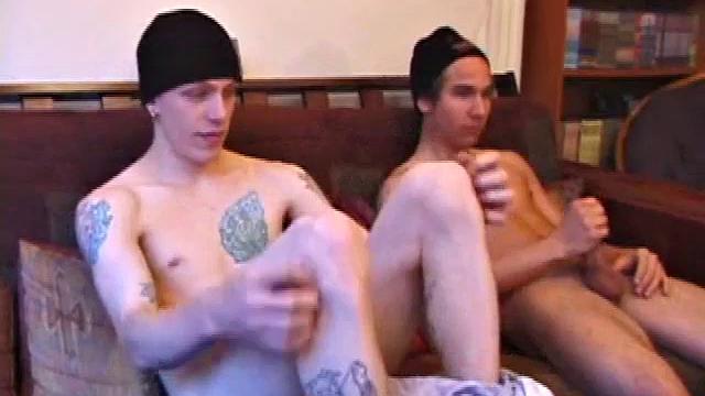 Shane and Brock start watching a porn video, while getting themselves ready for the task at hand. Hands find their way into their pants. Cock in hand, Brock strokes and soon both he and Shane are stripping naked.