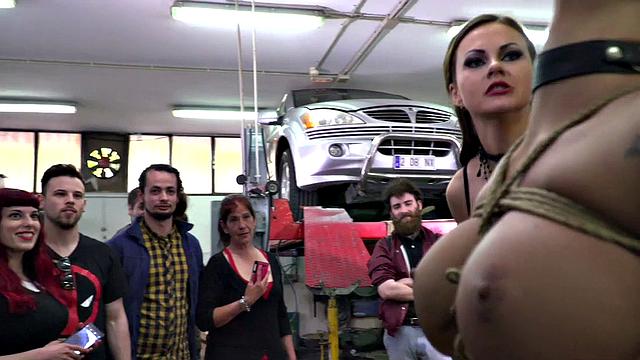 A tattooed slut get dominated and rimmed by a mechanic before blowing and sucking his hard cock