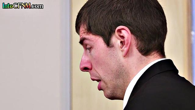 Sexy CFNM babes jerking off a colleague