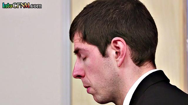 Sexy CFNM babes jerking off a colleague