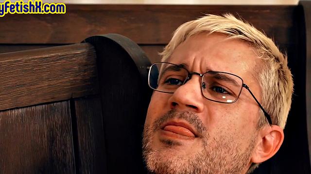 Deepthroat jock fists his pissing BF in church