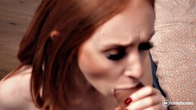 Sexy redhead sucks and fucks in hostel