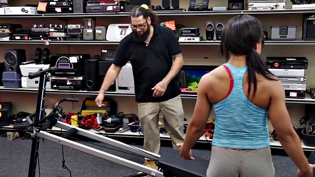 Black pawnshop babe fucked on equipment for facial