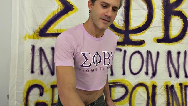 Babe fucking a bisexual pledger in this college threesome