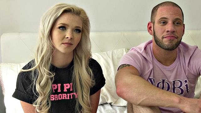 Babe fucking a bisexual pledger in this college threesome