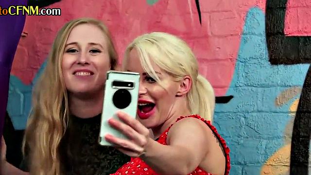 CFNM classy ladies jerk guy in spandex till cumshot