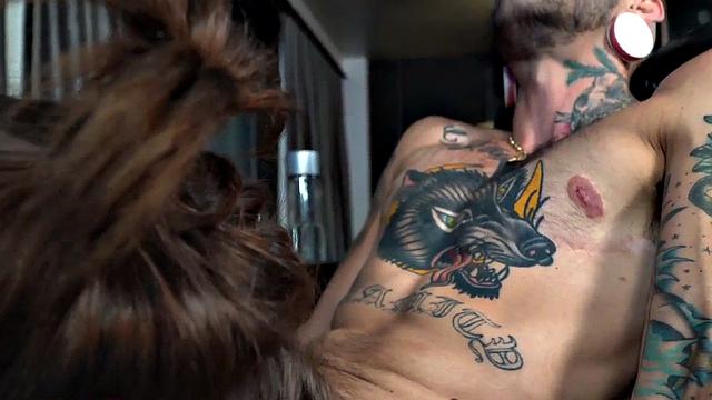 Trans guy gets licked by busty Tranny MILF in heels