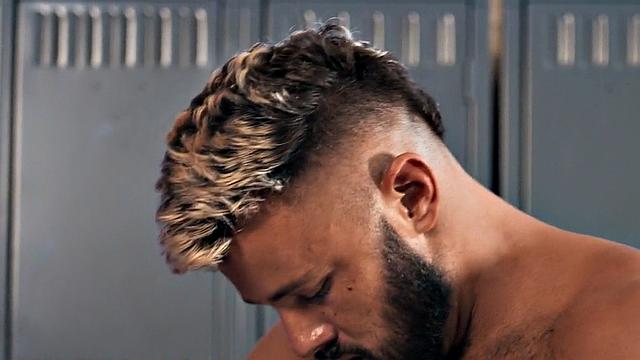 Eager athletic jock rides in locker room