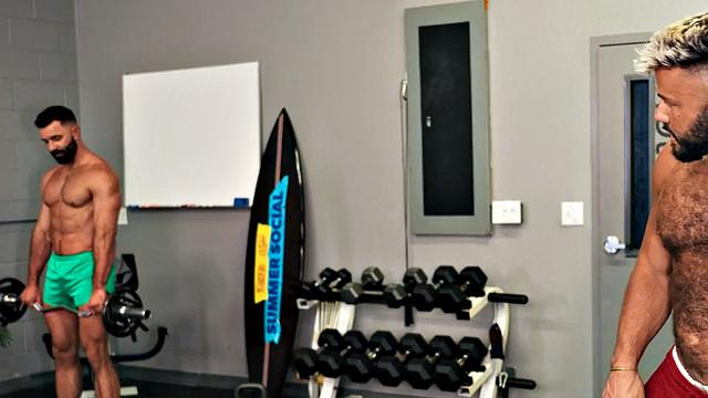 Eager athletic jock rides in locker room