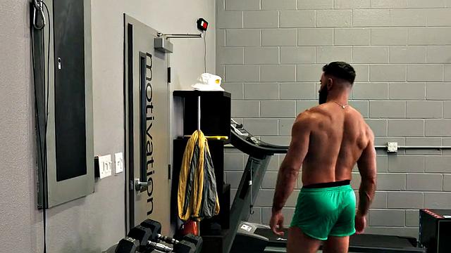 Eager athletic jock rides in locker room