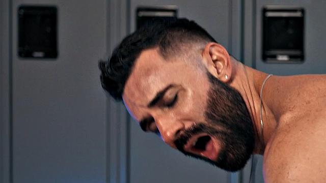 Eager athletic jock rides in locker room