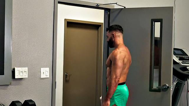 Eager athletic jock rides in locker room