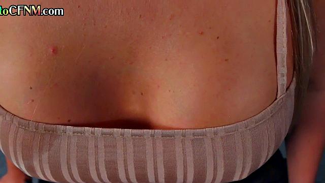 Amateur busty CFNM wanking lad