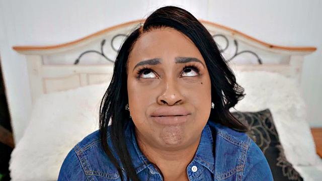 Naughty brunette gets her wet pussy drilled by a perverted guy with a dildo