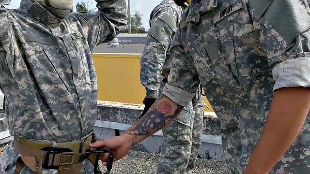 Military bottom stud assfucked in front of elder voyeur