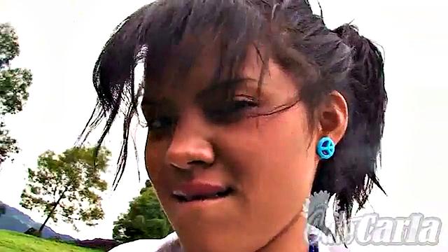 Cute Carla masturbates outdoors solo