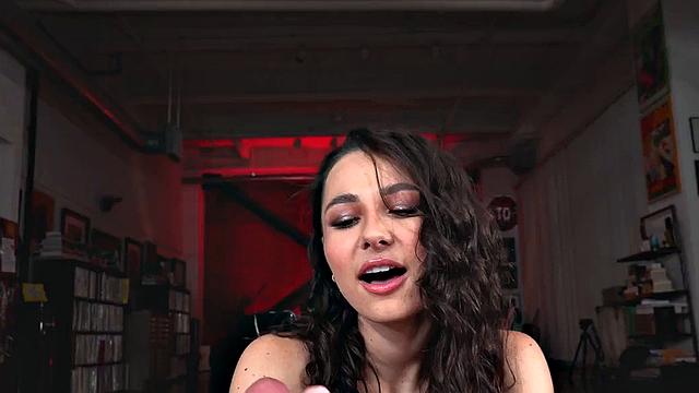 HJ amateur 21yo with small boobs jerks oiled cock in POV