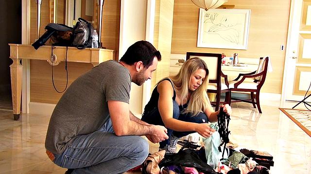 Homemade DP babe 3some at home before ATM blowjob