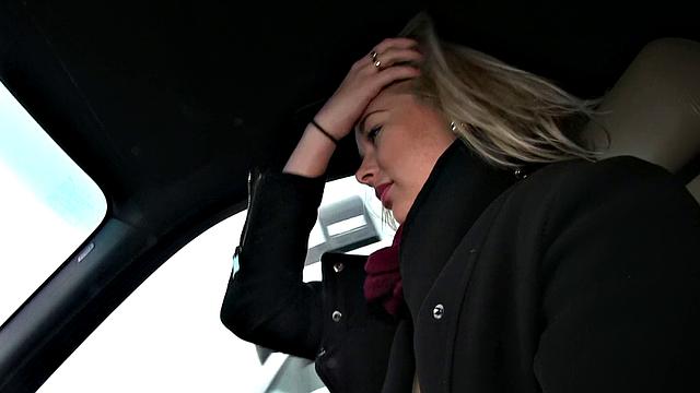 Blonde hitchhiker with tattoos gets pounded in the backseat of a car