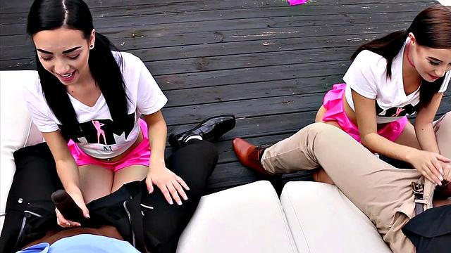 Hot Spinner Teens Carolina Sweets And Kylie Jay Take Black Dick For The First Time
