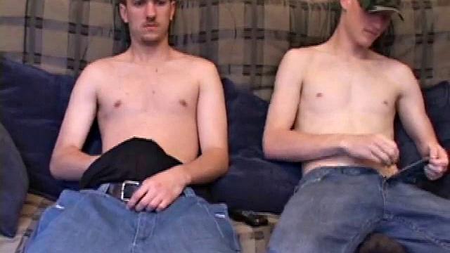 Kaos happens upon Casper, while he's beating off, and decides to join in. After watching what his buddy is doing, Kaos leans down and plants his face in Casper's lap, taking in every inch of his hard dick.