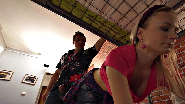 21yo hostel babe gets her pierced pussy smashed by owner