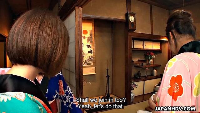 Four Asian babes getting their pussies rammed