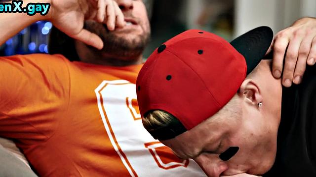 Football jock sucks and analfucks while watching game